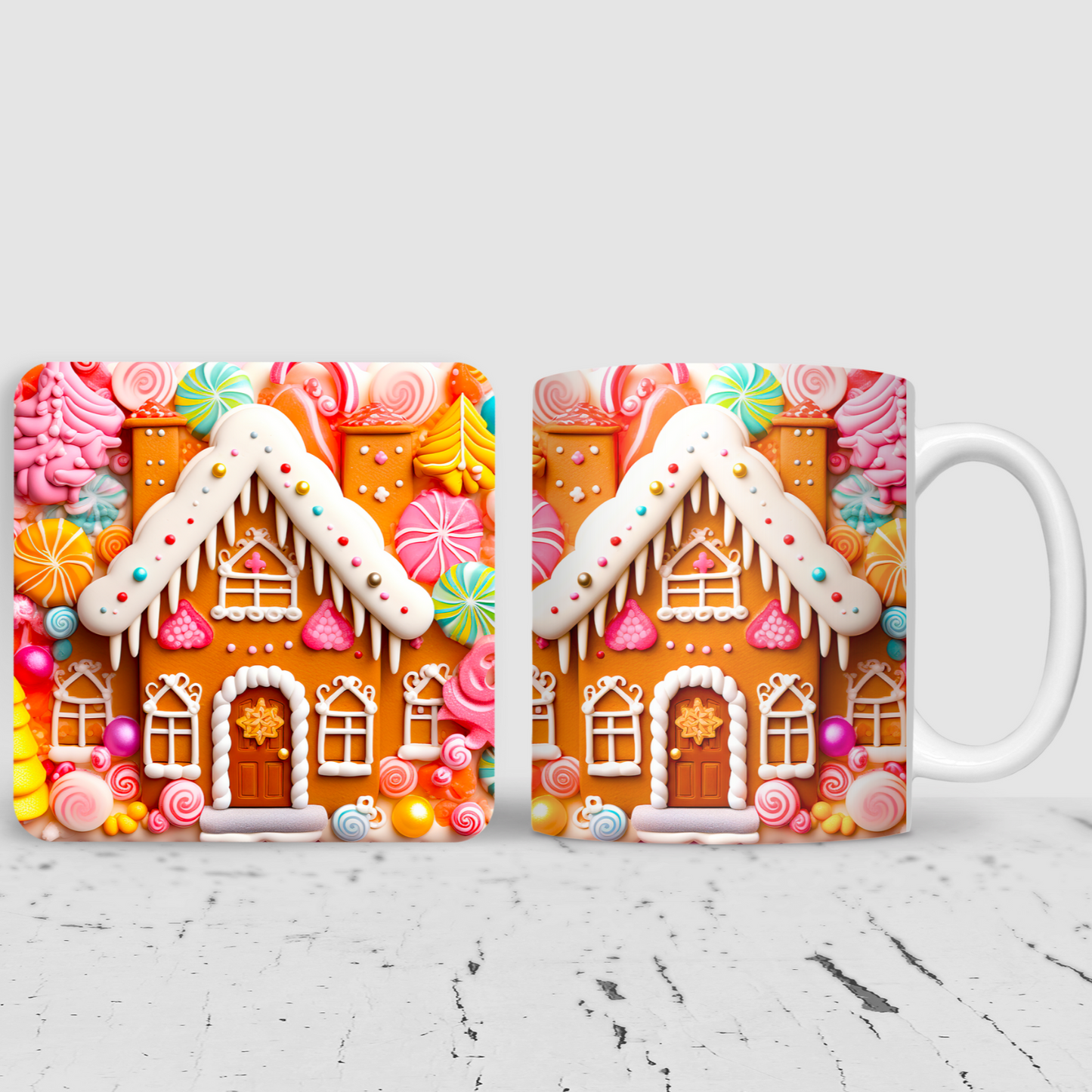 Colourful Gingerbread House Christmas Mug & Coaster Gift Set