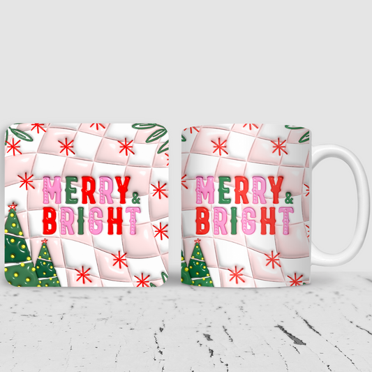 Merry and Bright Inflated 3D Effect Christmas Mug & Coaster Gift Set