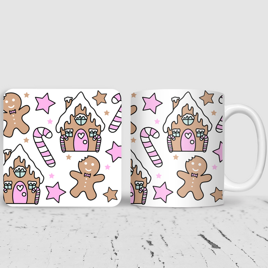 Gingerbread Houses and Gingerbread men Cute Christmas Mug & Coaster Gift Set