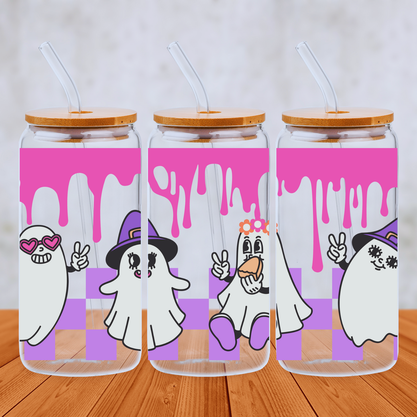 Ghost Party 20oz Libbey Glass Can with Bamboo lid and Straw