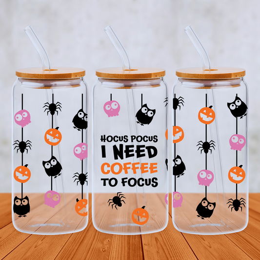 Halloween Iced Coffee 20oz Libbey Glass Can with Bamboo lid and Straw