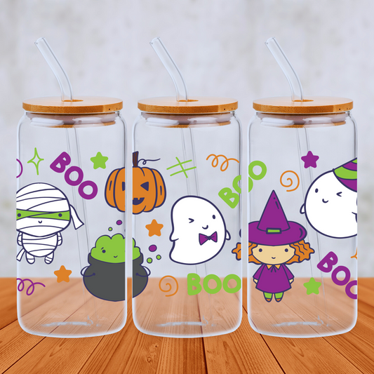 Halloween Kawaii Party 20oz Libbey Glass Can with Bamboo lid and Straw