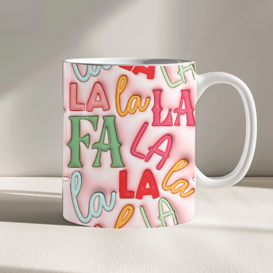 FaLaLaLaLa Inflated 3D Effect Christmas Pink 11oz Mug