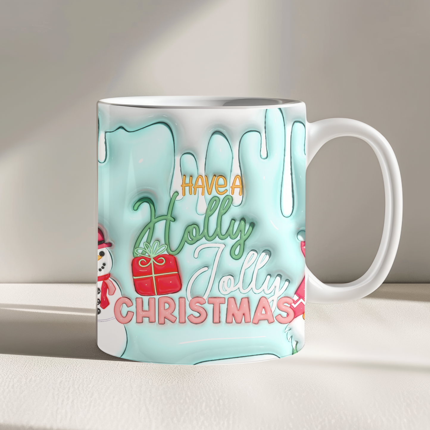 Blue Have a Holly Jolly Christmas Inflated Effect 3D Christmas 11oz Mug