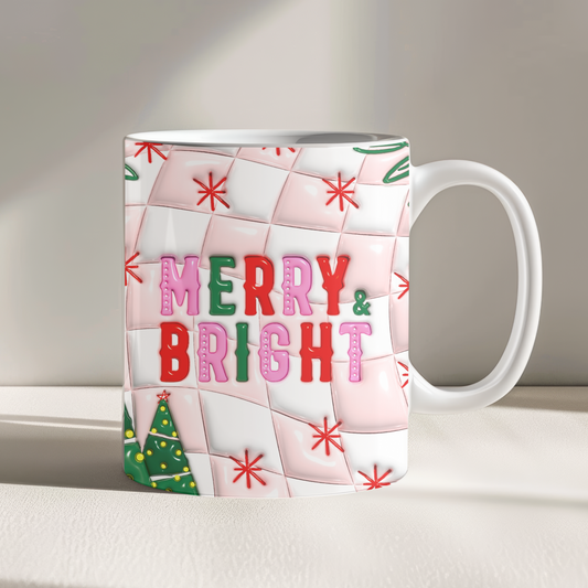 Merry and Bright Inflated 3D Effect Christmas 11oz Mug