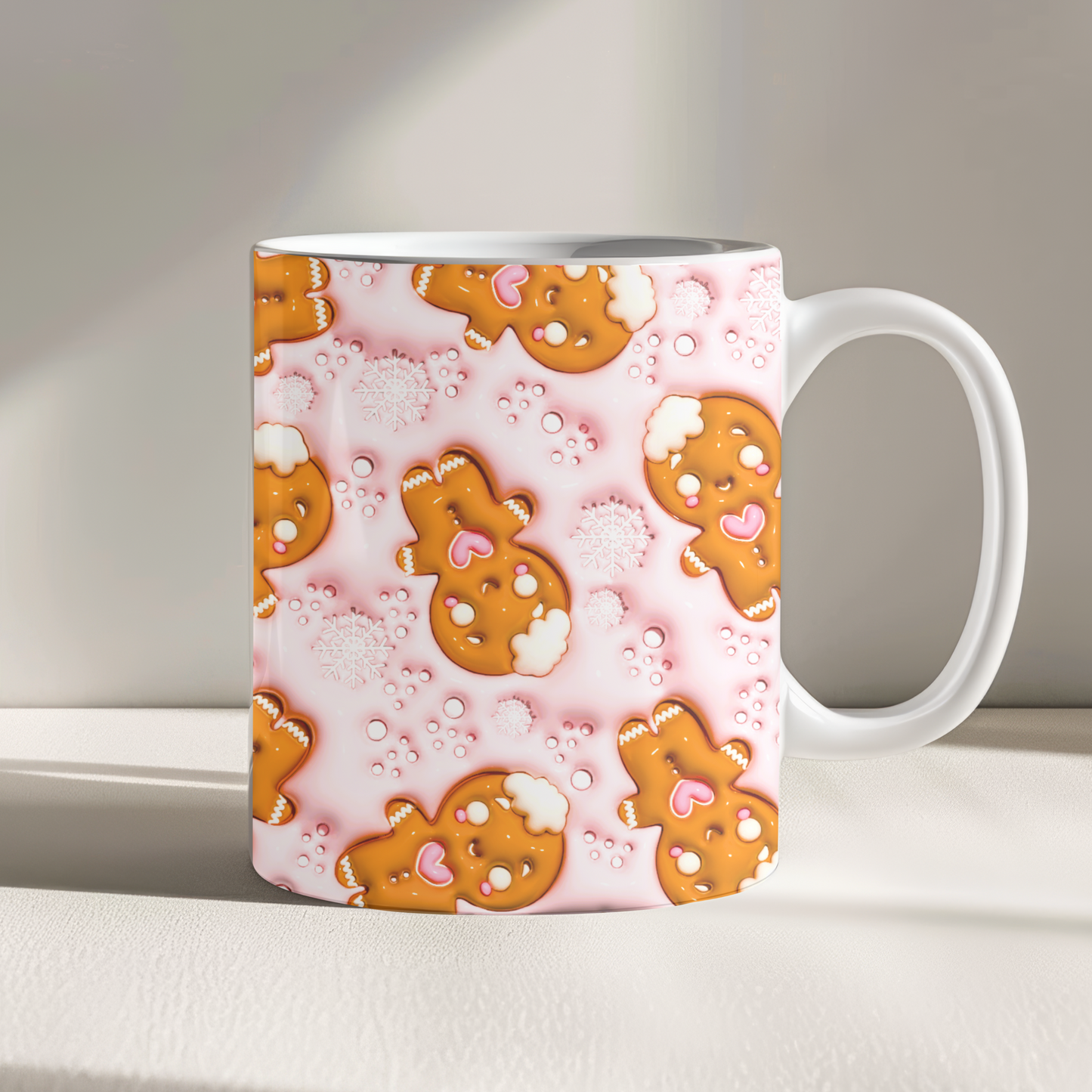 Pink Gingerbread Men Inflated 3D Effect Christmas 11oz Mug