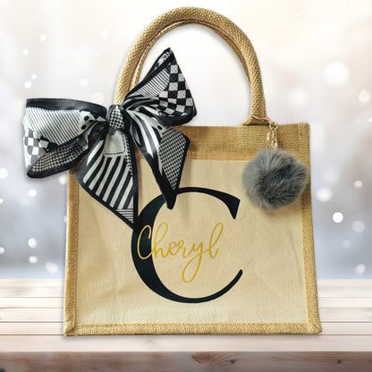 Personalised Cotton Jute Bag in Two Sizes with Accessories