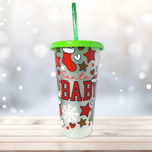 Santa Baby Red and Green Christmas Design 24oz Cold Cup